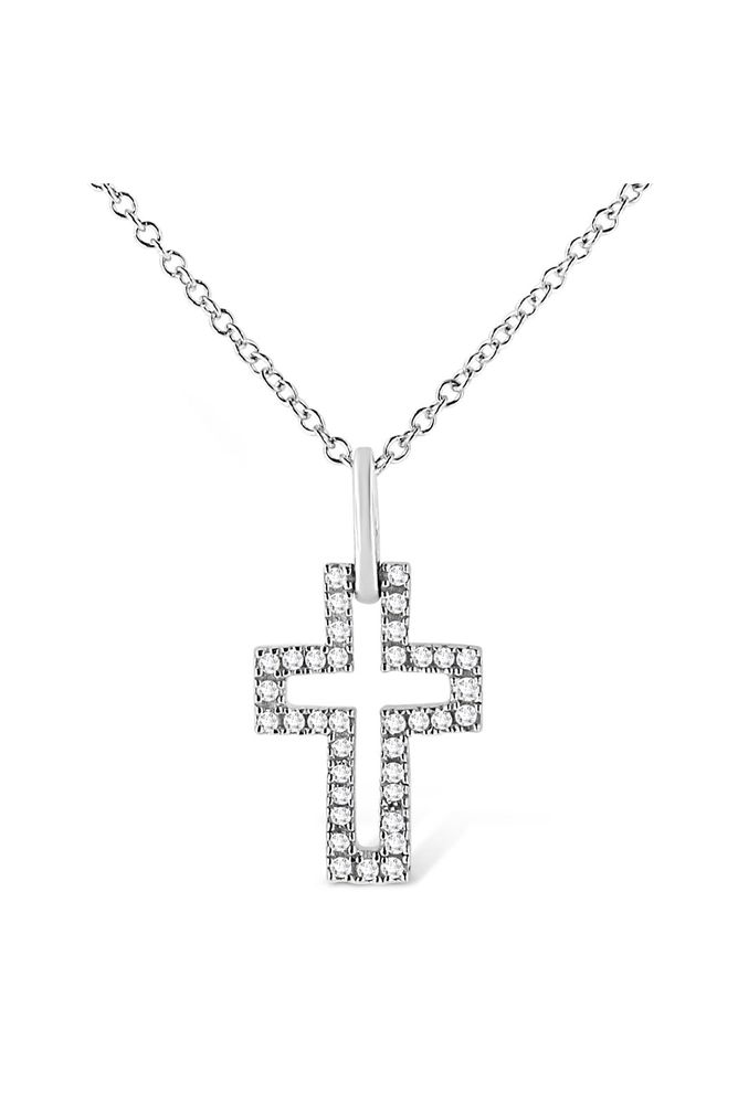 1/10 cttw Pave-Set Round-Cut Diamond Open Cross Necklace